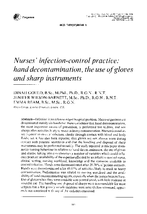 (PDF) Nurses' infection-control practice: hand decontamination, the use ...