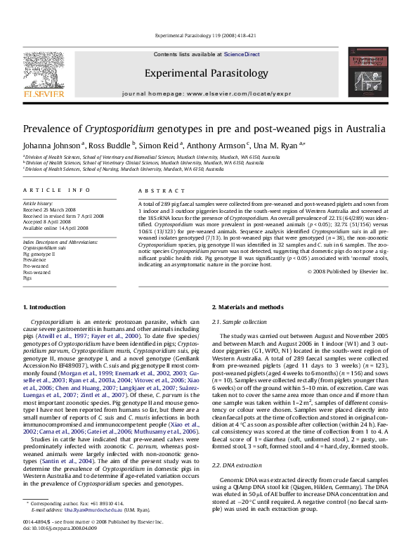 (PDF) Prevalence of Cryptosporidium genotypes in pre and post-weaned ...