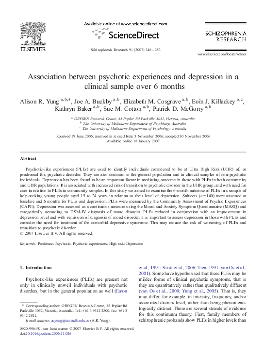 (PDF) Association between psychotic experiences and depression in a ...