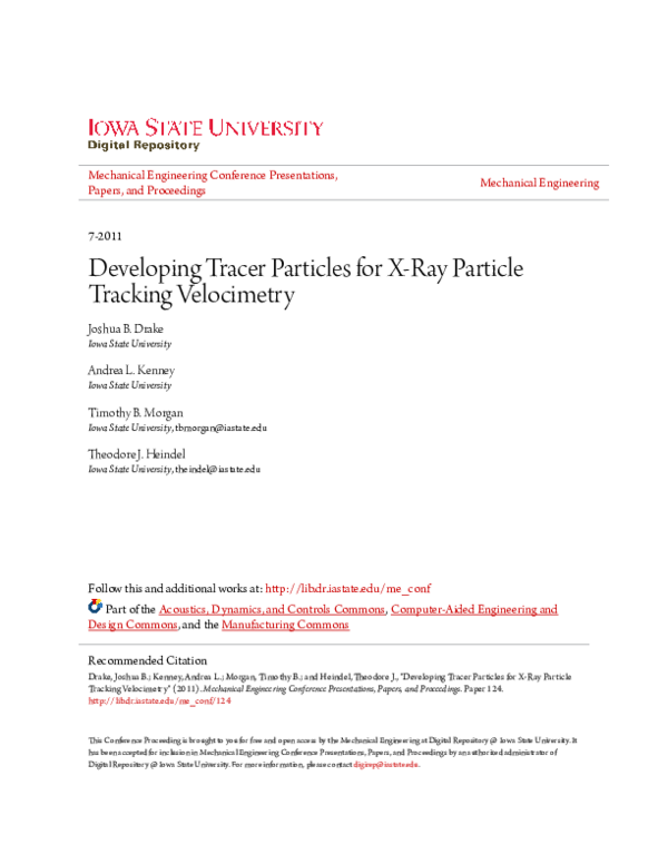 (PDF) Developing Tracer Particles for X-Ray Particle Tracking Velocimetry