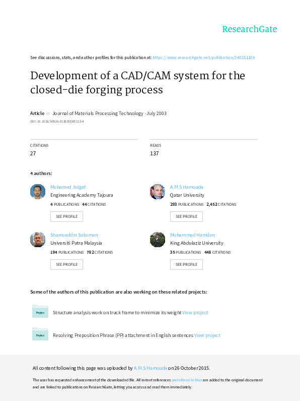 (PDF) Development of a CAD/CAM system for the closed-die forging process