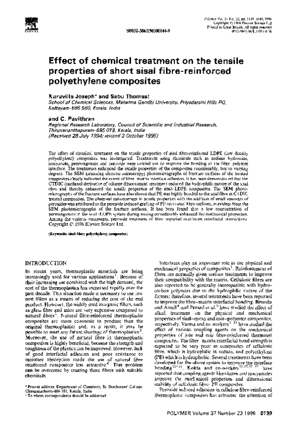 (PDF) Effect of chemical treatment on the tensile properties of short ...