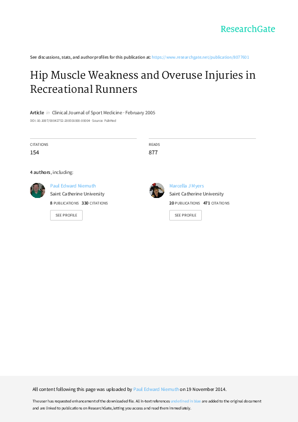 (PDF) Hip Muscle Weakness and Overuse Injuries in Recreational Runners