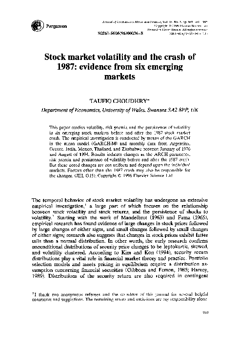 (PDF) Stock market volatility and the crash of 1987: evidence from six ...