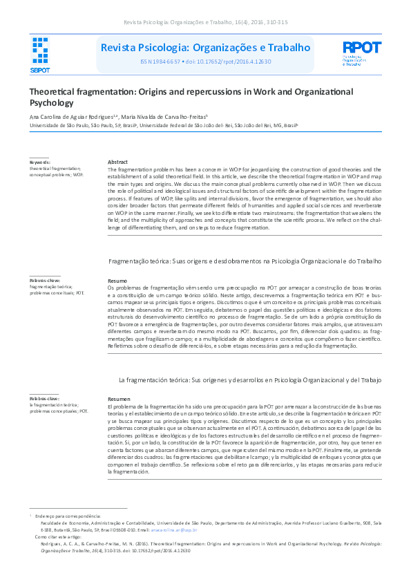 (PDF) Theoretical fragmentation: Origins and repercussions in Work and ...