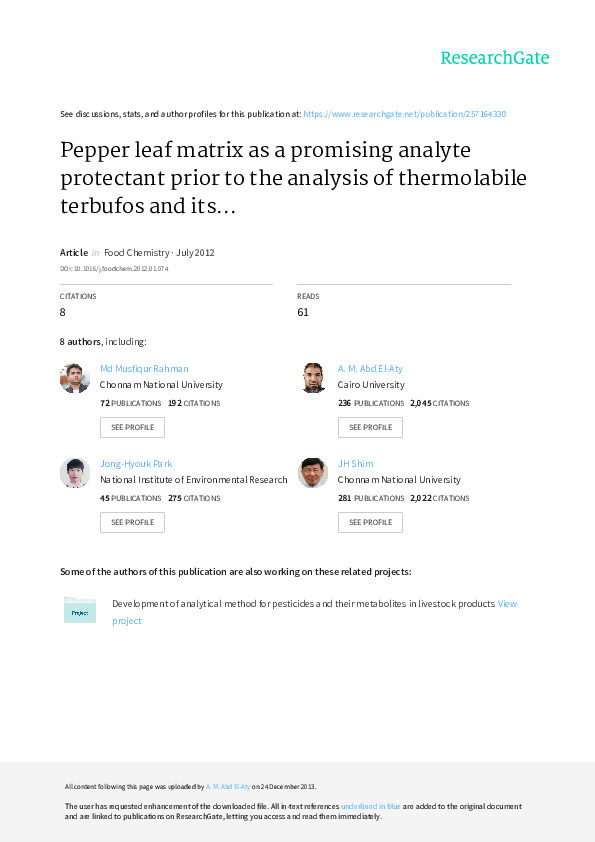 (PDF) Pepper leaf matrix as a promising analyte protectant prior to the