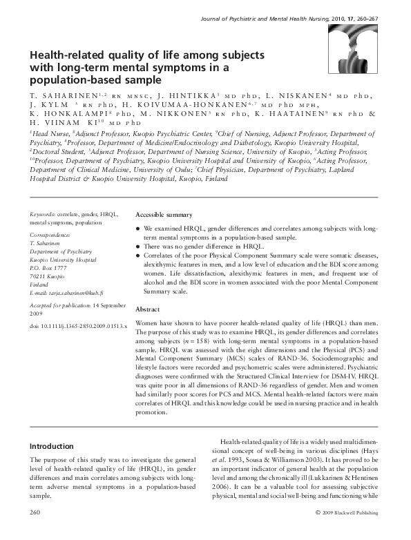 (PDF) Health-related quality of life among subjects with long-term ...