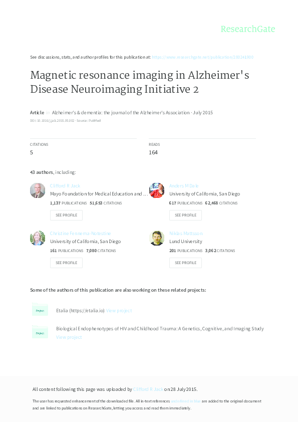 (PDF) Magnetic resonance imaging in Alzheimer's Disease Neuroimaging ...