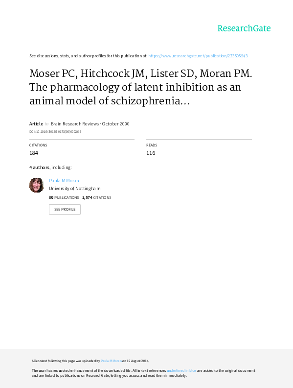 (PDF) The pharmacology of latent inhibition as an animal model of