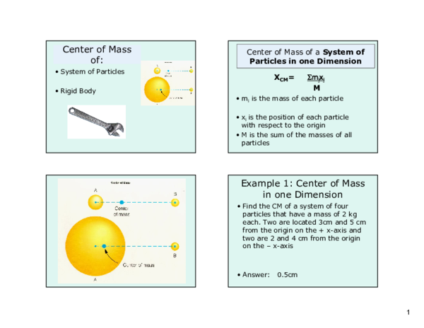 (PDF) Center of Mass of a System of Particles in one Dimension X CM ...