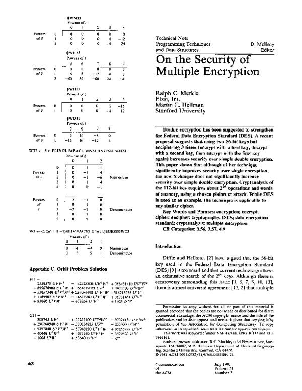 (PDF) On the security of multiple encryption