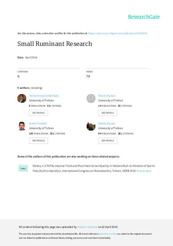 (PDF) Small Ruminant Research Ahmad Zare Shahneh Academia.edu