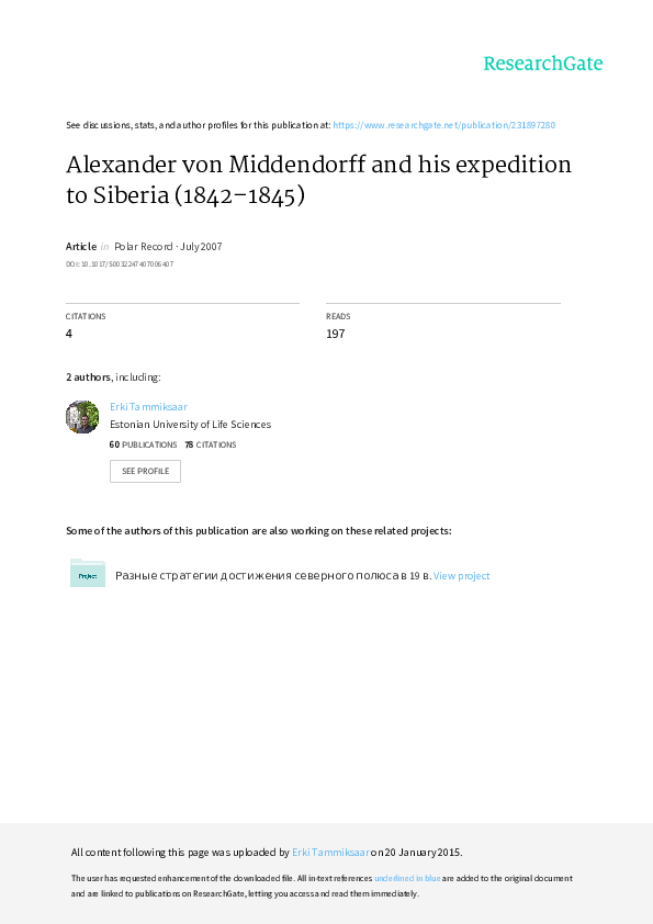(PDF) Alexander von Middendorff and his expedition to Siberia (18421845)