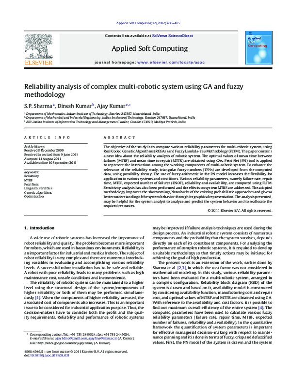 (PDF) Reliability analysis of complex multi-robotic system using GA and ...