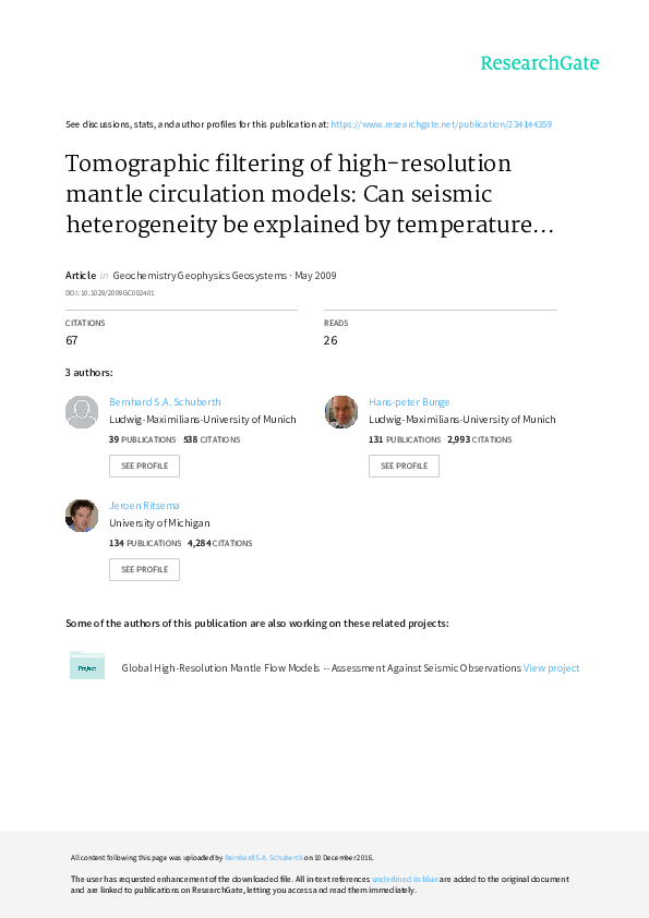 (PDF) Tomographic filtering of highresolution mantle circulation