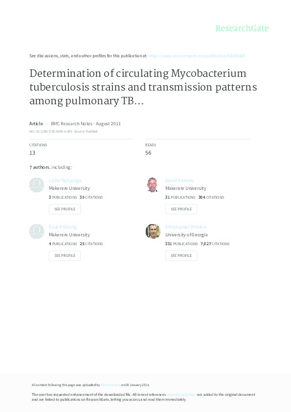 (PDF) Determination of circulating Mycobacterium tuberculosis strains ...