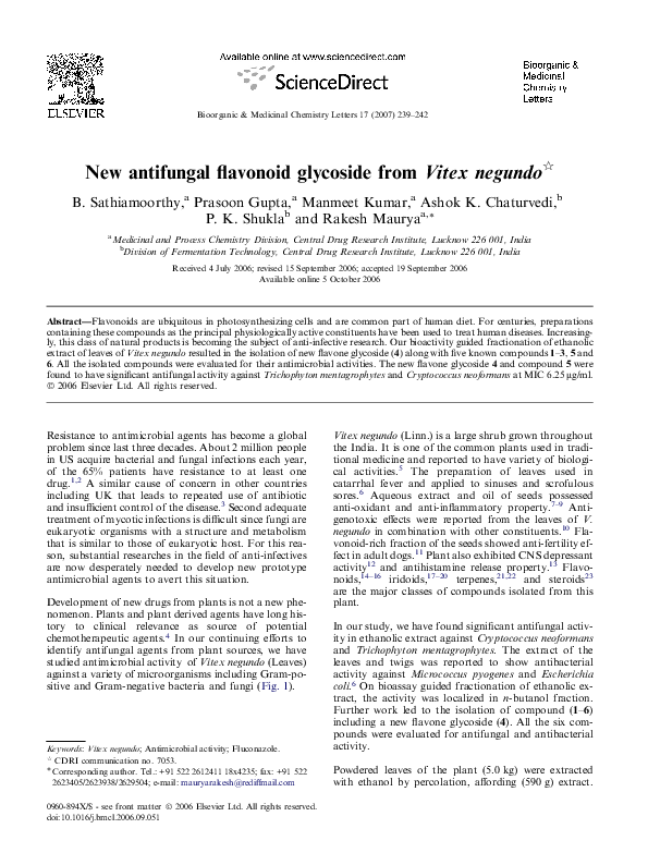 (PDF) New antifungal flavonoid glycoside from Vitex negundo B