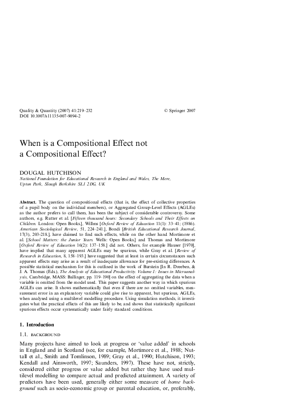 (PDF) When is a Compositional Effect not a Compositional Effect?