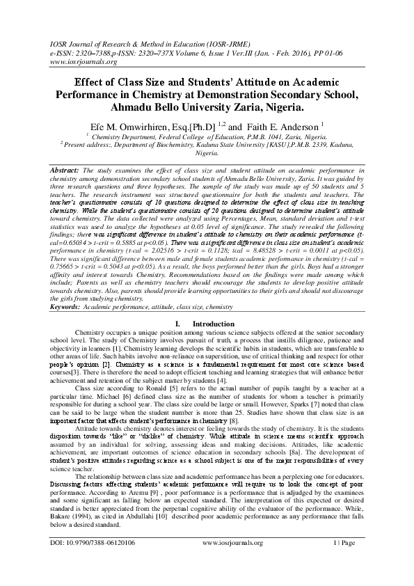 (PDF) Effect of Class Size and Students' Attitude on Academic ...