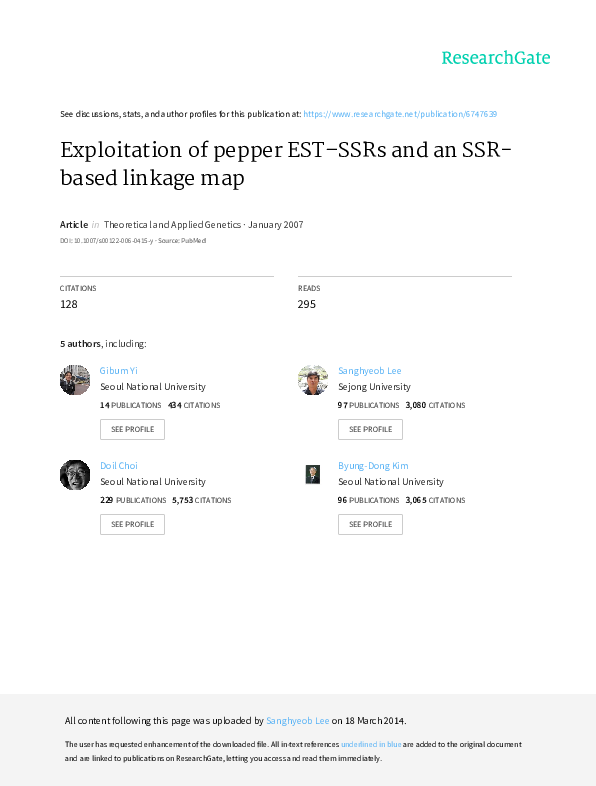 (PDF) Exploitation of pepper EST–SSRs and an SSR-based linkage map