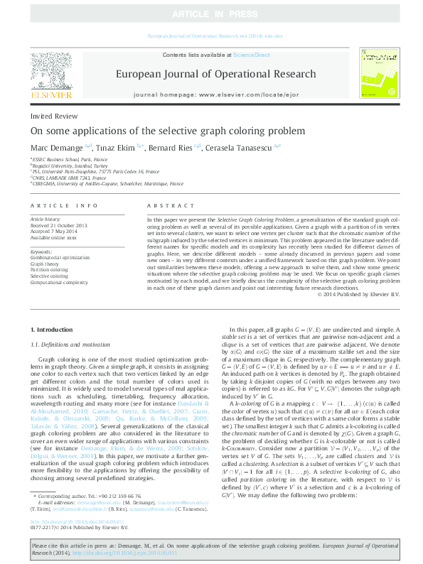 (PDF) On some applications of the selective graph coloring problem