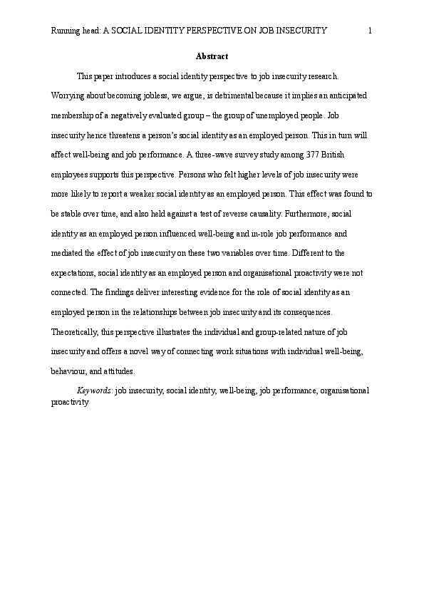 Does job insecurity threaten who you are? Introducing a social identity ...