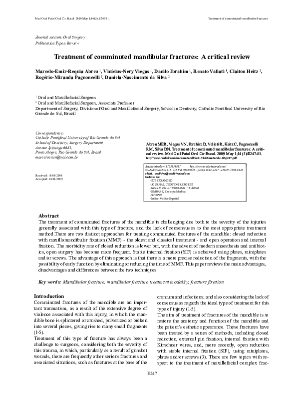 (PDF) Treatment of comminuted mandibular fractures: a critical review
