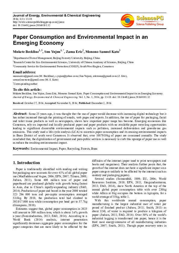 (PDF) Paper Consumption and Environmental Impact in an Emerging Economy