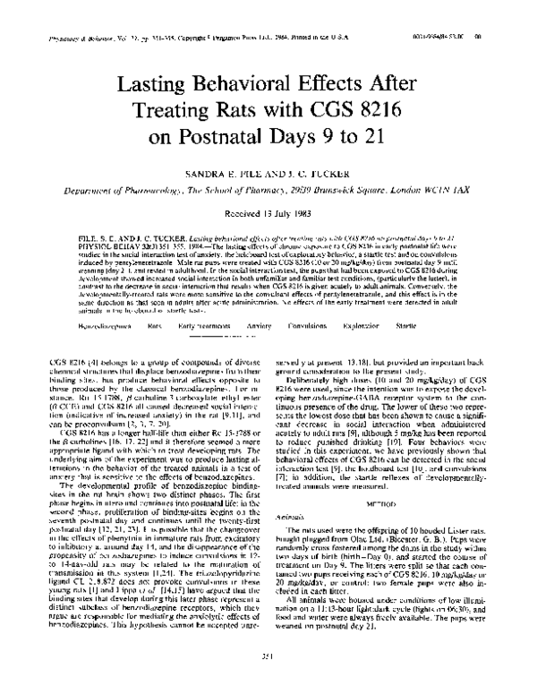 (PDF) Lasting behavioral effects after treating rats with CGS 8216 on ...