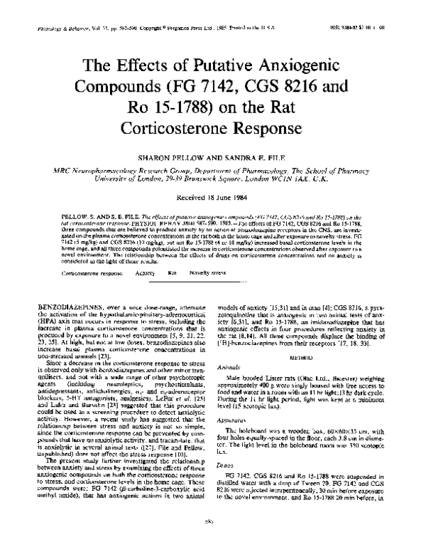 (PDF) The effects of putative anxiogenic compounds (FG 7142, CGS 8216 ...