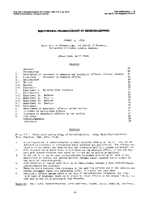 (PDF) Behavioural pharmacology of benzodiazepines