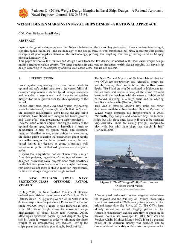 (PDF) Weight Design Margins in Naval Ship Design — A Rational Approach