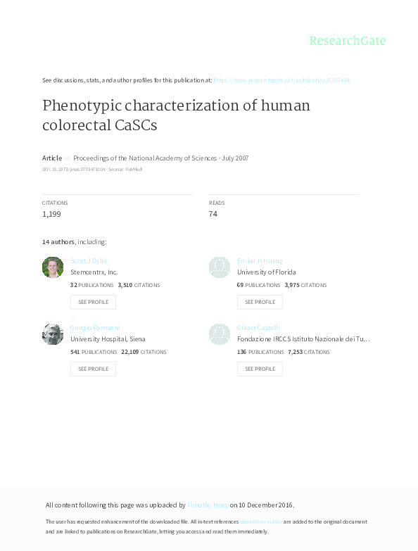 (PDF) Phenotypic characterization of human colorectal cancer stem cells