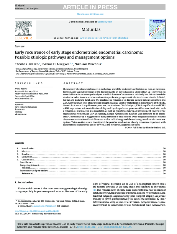 (PDF) Early recurrence of early stage endometrioid endometrial ...