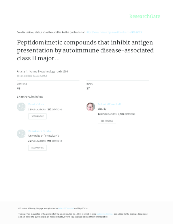 (PDF) Peptidomimetic compounds that inhibit antigen presentation by