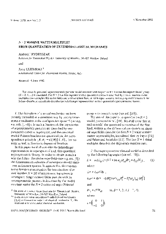 (PDF) N = 2 massive matter multiplet from quantization of extended ...