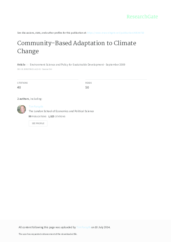 (PDF) Community-Based Adaptation to Climate Change