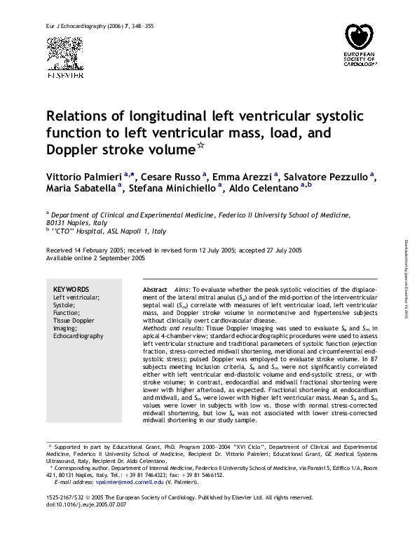 (PDF) Relations of longitudinal left ventricular systolic function to ...