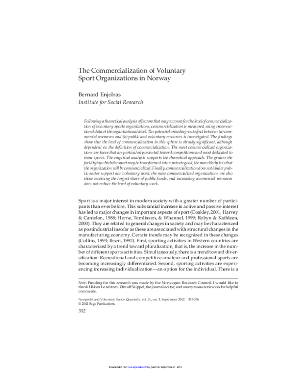 How has commercialisation changed sport image