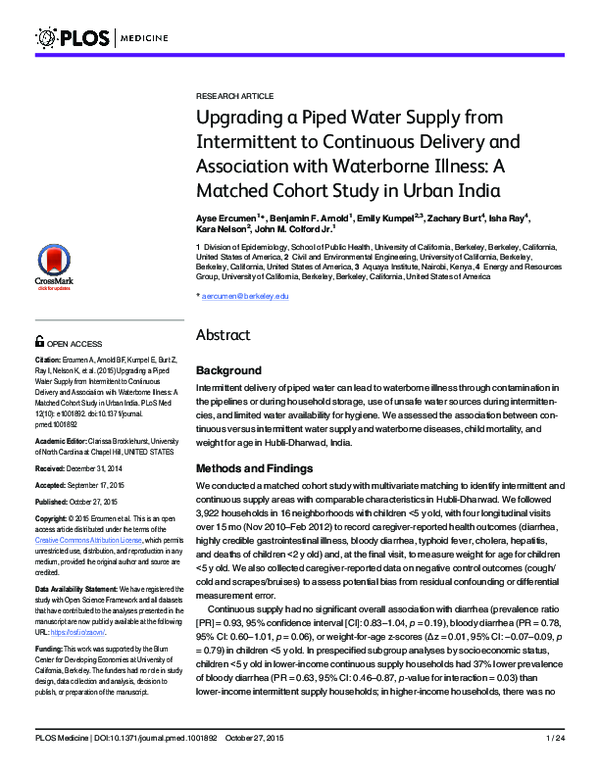 (PDF) Upgrading a Piped Water Supply from Intermittent to Continuous ...