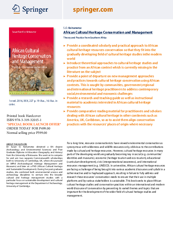 (PDF) African Cultural Heritage Conservation and Management: Theory and ...