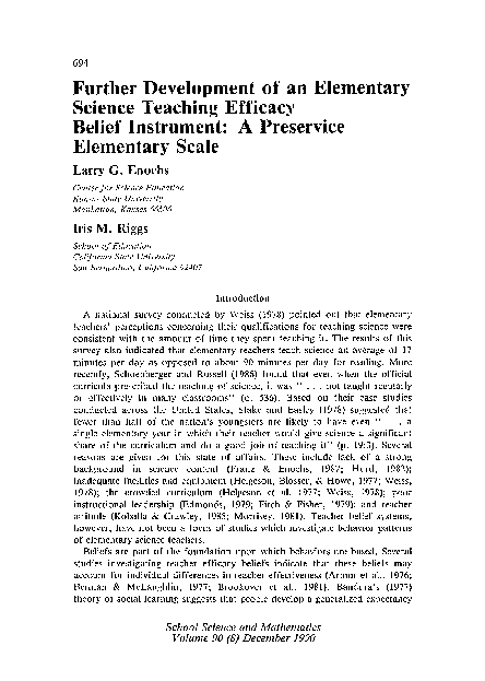 (PDF) Further development of an elementary science teaching efficacy ...