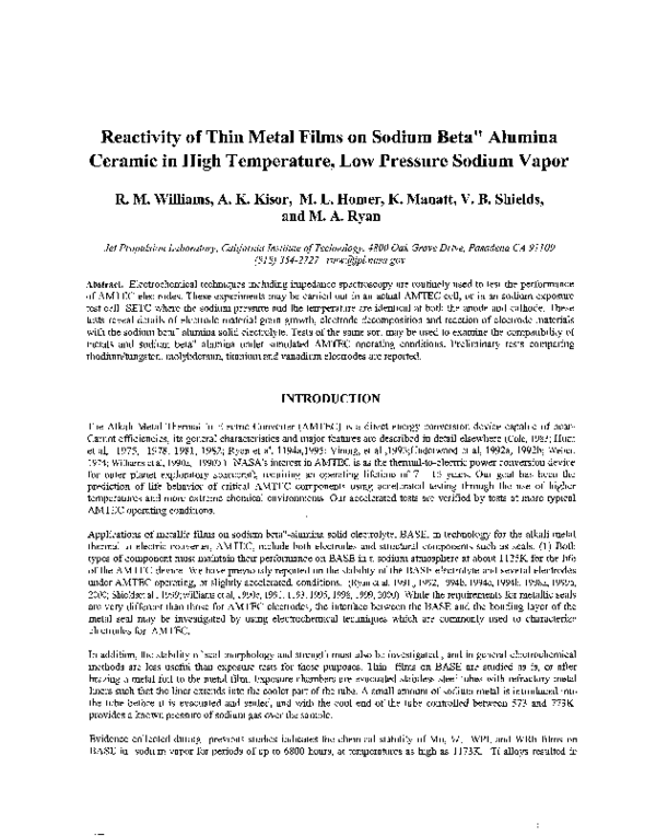 (PDF) Reactivity of thin metal films on sodium beta" alumina ceramic in ...