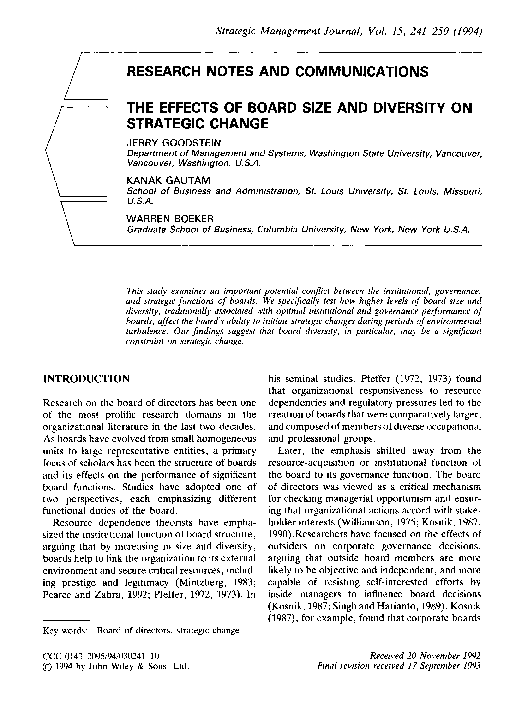 (PDF) The effects of board size and diversity on strategic change