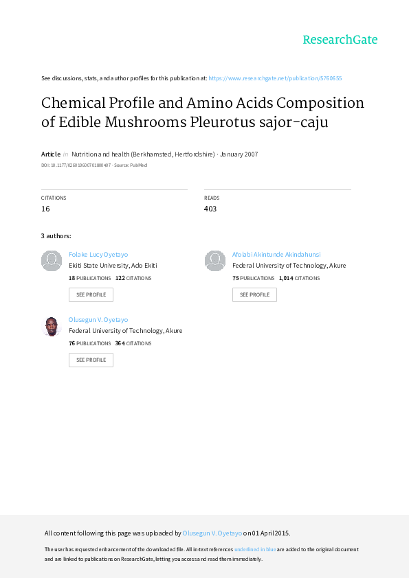 (PDF) Chemical profile and amino acids composition of edible mushrooms