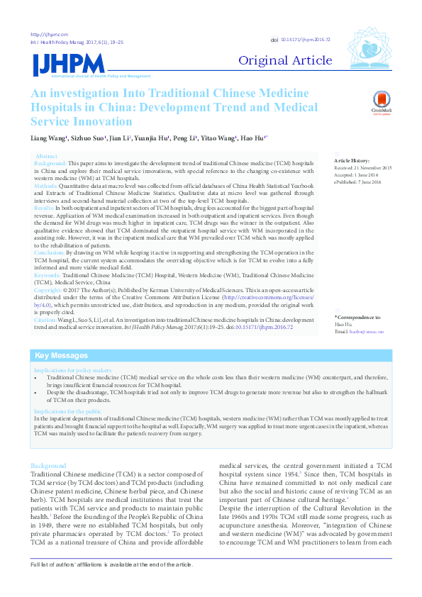 (PDF) An investigation Into Traditional Chinese Medicine Hospitals in ...