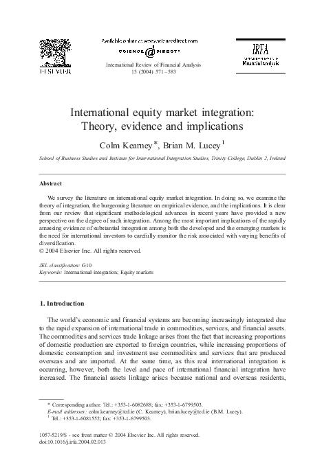 (PDF) International equity market integration: Theory, evidence and ...