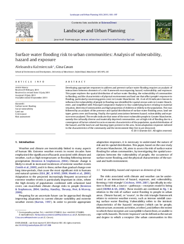 (PDF) Surface water flooding risk to urban communities: Analysis of ...