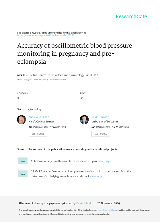 (PDF) Accuracy of oscillometric blood pressure monitoring in pregnancy
