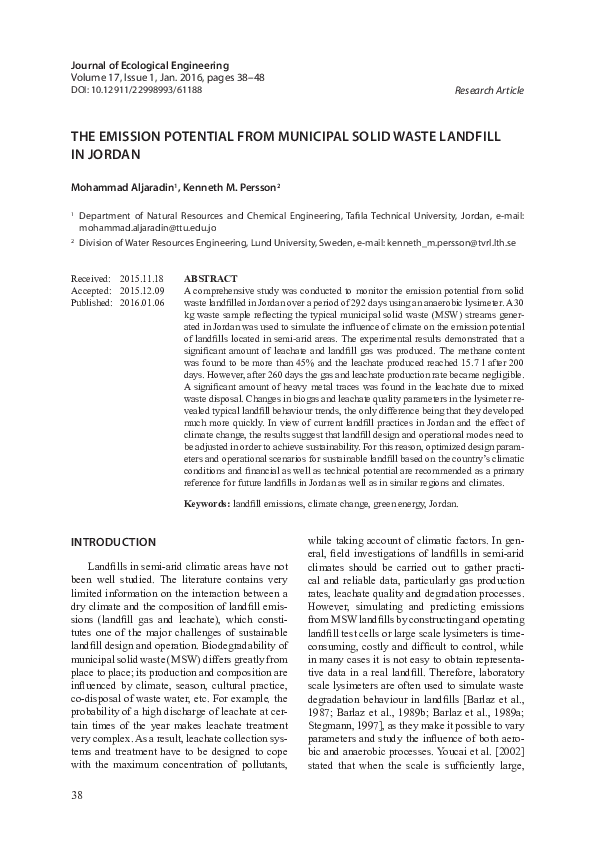 (PDF) THE EMISSION POTENTIAL FROM MUNICIPAL SOLID WASTE LANDFILL IN JORDAN